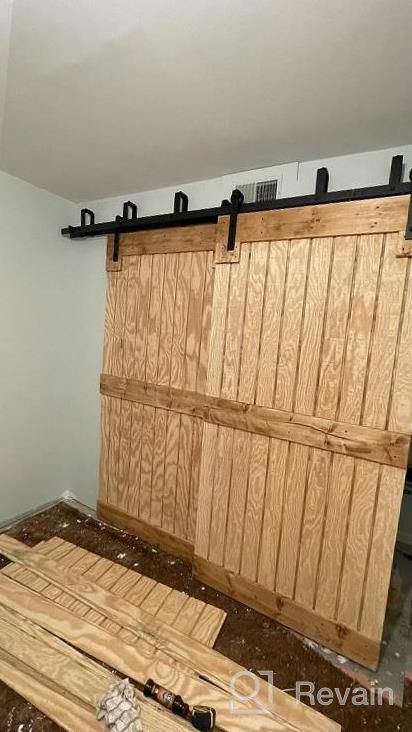 img 1 attached to 6FT Black Heavy Duty Sliding Barn Door Hardware Double Track Bypass Double Door Kit For Low Ceilings - Skysen Bypass I Shape-2 review by Robert Moloney