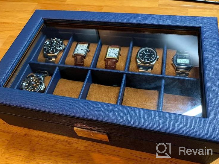 img 1 attached to Stylish And Secure: ROTHWELL 10 Slot Leather Watch Box With Glass Top, Ideal For Watch Enthusiasts review by Justin Abrams