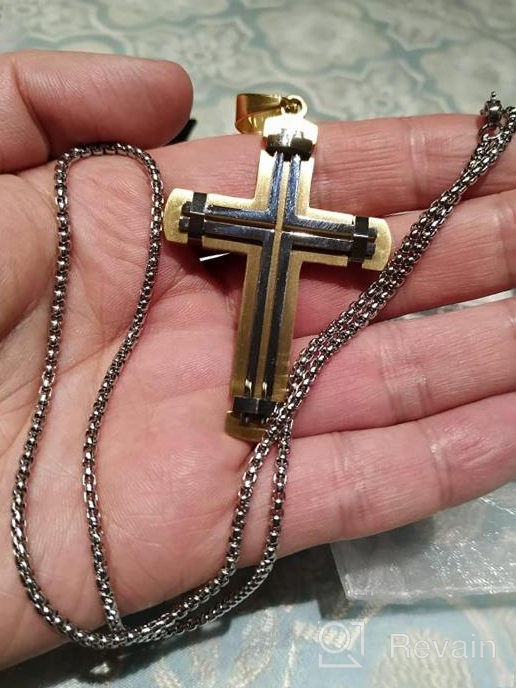 img 1 attached to 🔗 Stainless Steel Cross Necklace: Unisex Pendant for Men & Women - Hypoallergenic Square Chain Design review by Bruno Gilbert