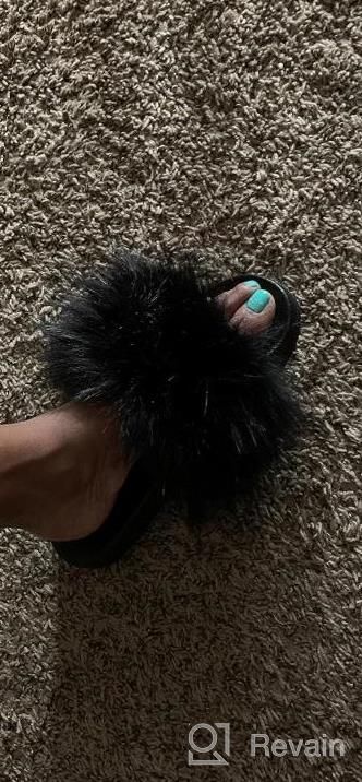 img 1 attached to Valpeak Fur Slides Slippers For Women Open Toe Furry Fluffy Slides Slippers Girls Fur Sandals Outdoor review by Linda Coltharp