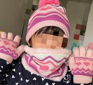 картинка 1 прикреплена к отзыву Набор зимних теплых вязаных шапок с помпонами, шарфов и перчаток с сенсорными наконечниками для детей девочек: шарф-воротник с толстой флисовой подкладкой. от Jared Surabhi