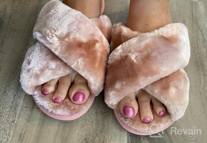 img 1 attached to Women'S Cross Band Slippers Soft Plush Furry Open Toe Fur Slide Fluffy Slip-On House Shoes Indoor Outdoor Footwear For Women review by Ronald Cambridge