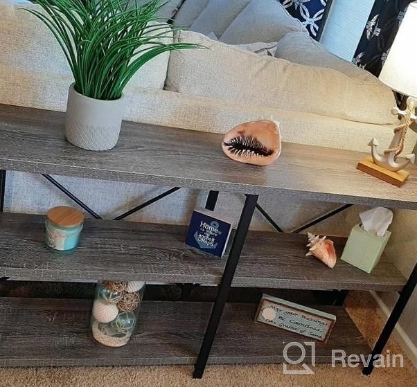 img 1 attached to Rustic Industrial Console Table With 3-Tiered Storage Shelves For Entryway And Behind Sofa - 55 Inch Dark Grey Oak Finish By BON AUGURE review by Vanessa Harrison