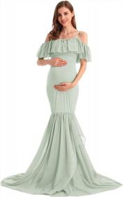 img 3 attached to Off Shoulder Mermaid Chiffon Maternity Gown With Ruffle Detailing And Spaghetti Straps - Perfect For Baby Shower, Wedding And Photo Shoots