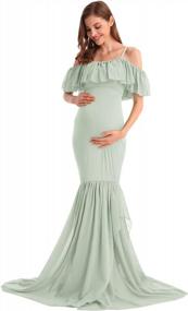 img 2 attached to Off Shoulder Mermaid Chiffon Maternity Gown With Ruffle Detailing And Spaghetti Straps - Perfect For Baby Shower, Wedding And Photo Shoots