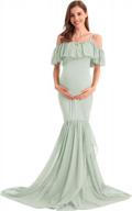 off shoulder mermaid chiffon maternity gown with ruffle detailing and spaghetti straps - perfect for baby shower, wedding and photo shoots logo