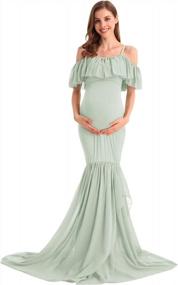 img 4 attached to Off Shoulder Mermaid Chiffon Maternity Gown With Ruffle Detailing And Spaghetti Straps - Perfect For Baby Shower, Wedding And Photo Shoots