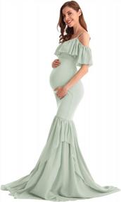 img 1 attached to Off Shoulder Mermaid Chiffon Maternity Gown With Ruffle Detailing And Spaghetti Straps - Perfect For Baby Shower, Wedding And Photo Shoots