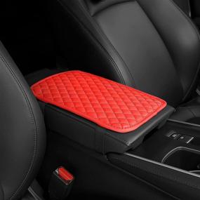 img 4 attached to ESKONKE Waterproof Leather Car Armrest Cover Pad Protector Universal Auto Center Console Cover - Red, Car Decor Accessories