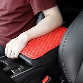 img 2 attached to ESKONKE Waterproof Leather Car Armrest Cover Pad Protector Universal Auto Center Console Cover - Red, Car Decor Accessories