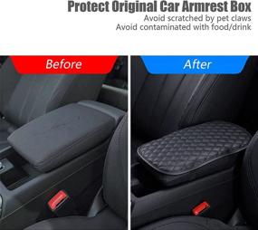 img 1 attached to ESKONKE Waterproof Leather Car Armrest Cover Pad Protector Universal Auto Center Console Cover - Red, Car Decor Accessories