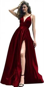 img 4 attached to Stylish Prom Gown With Spaghetti Straps, Pockets And V-Neckline – A Perfect Choice For Your Evening Party Look!