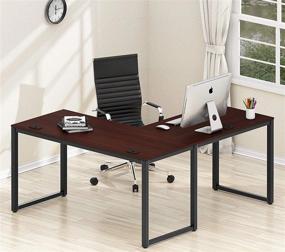 img 3 attached to Cherry SHW Home Office 55"X60" Large L Shaped Corner Desk - Perfect For Your Home Office!