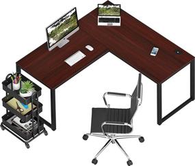 img 2 attached to Cherry SHW Home Office 55"X60" Large L Shaped Corner Desk - Perfect For Your Home Office!