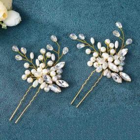 img 3 attached to Asooll Pearl Bride Wedding Hair Pins Crystal Bridal Hairpieces Rhinestones Headpiece Hair Accessories For Women And Girls (Pack Of 2) (Gold)