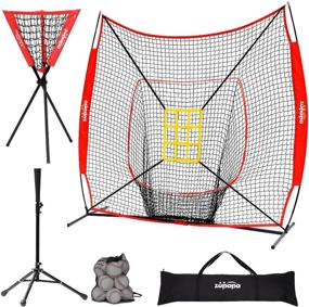 img 4 attached to Improve Your Baseball And Softball Skills With Zupapa 7X7 Practice Combo - High-Quality Net, Tee, Caddy, And 12-Pack Baseball Set!