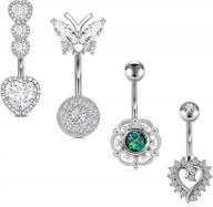 zolure 14g belly button ring heart diamond belly rings surgical steel butterfly belly rings for women opal navel rings green navel piercing jewelry belly button piercing jewelry logo