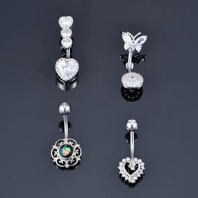 img 2 attached to Zolure 14G Belly Button Ring Heart Diamond Belly Rings Surgical Steel Butterfly Belly Rings For Women Opal Navel Rings Green Navel Piercing Jewelry Belly Button Piercing Jewelry