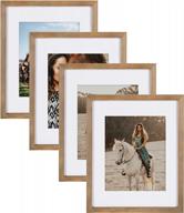 11x14 gallery wood photo frame set for customizable wall display - rustic brown, 8x10 matting included (pack of 4) logo