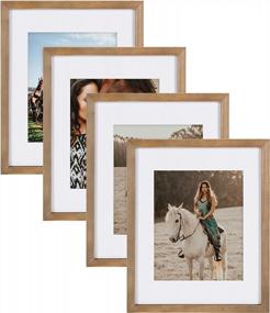 img 4 attached to 11X14 Gallery Wood Photo Frame Set For Customizable Wall Display - Rustic Brown, 8X10 Matting Included (Pack Of 4)