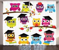 ambesonne smart owls curtains with books, apples, hats, and graduation degree themed art - multicolor living room and bedroom window drapes 2 panel set measuring 108" x 84 logo