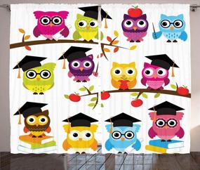 img 1 attached to Ambesonne Smart Owls Curtains With Books, Apples, Hats, And Graduation Degree Themed Art - Multicolor Living Room And Bedroom Window Drapes 2 Panel Set Measuring 108" X 84