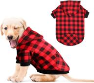 🐶 pet clothes with hat and pocket - red plaid dog hoodie sweater (size m) логотип