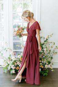 img 1 attached to Women'S V-Neck Short Sleeve Bridesmaid Dresses With Slit Long Formal Gowns Evening Wear