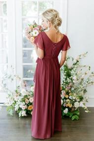 img 3 attached to Women'S V-Neck Short Sleeve Bridesmaid Dresses With Slit Long Formal Gowns Evening Wear
