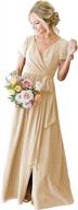 women's v-neck short sleeve bridesmaid dresses with slit long formal gowns evening wear logo