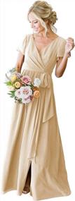 img 4 attached to Women'S V-Neck Short Sleeve Bridesmaid Dresses With Slit Long Formal Gowns Evening Wear