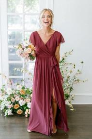 img 2 attached to Women'S V-Neck Short Sleeve Bridesmaid Dresses With Slit Long Formal Gowns Evening Wear
