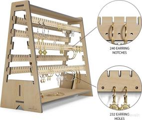 img 2 attached to 📿 Indi & Olive Adjustable Wood Standing Earring Organizer - Double Sided Display Rack with 240 Notches & 232 Holes - Decorative Earring Holder Stand