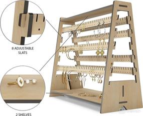 img 1 attached to 📿 Indi & Olive Adjustable Wood Standing Earring Organizer - Double Sided Display Rack with 240 Notches & 232 Holes - Decorative Earring Holder Stand