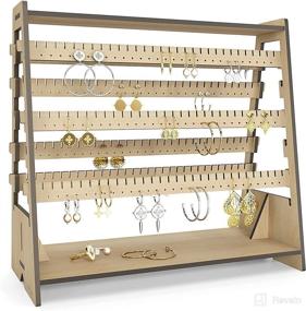 img 3 attached to 📿 Indi & Olive Adjustable Wood Standing Earring Organizer - Double Sided Display Rack with 240 Notches & 232 Holes - Decorative Earring Holder Stand