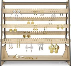 img 4 attached to 📿 Indi & Olive Adjustable Wood Standing Earring Organizer - Double Sided Display Rack with 240 Notches & 232 Holes - Decorative Earring Holder Stand