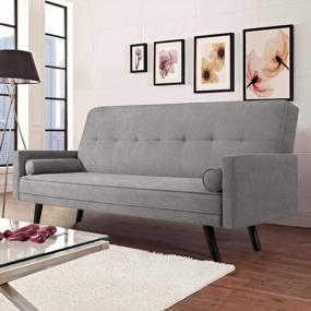 img 2 attached to JUMMICO Mid-Century Futon Sofa Bed Modern Fabric Couch Convertible Reclining Sofa Bench Seat With 2 Cushions For Living Room And Office - 80" Length, Grey