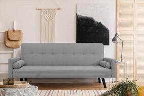 img 3 attached to JUMMICO Mid-Century Futon Sofa Bed Modern Fabric Couch Convertible Reclining Sofa Bench Seat With 2 Cushions For Living Room And Office - 80" Length, Grey