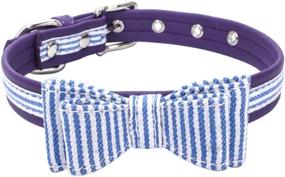 img 4 attached to Stylish Blue Striped Pet Collar With Bow-Knot For Small Dogs - XS Size By Tangpan For Optimal Comfort