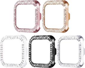 img 4 attached to Surace Compatible For Fitbit Versa Case, Bling Crystal Diamond Frame Protective Case Compatible For Fitbit Versa Smart Watch (5 Packs, Rose Gold/Pink Gold/Black/Silver/Clear)