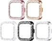 surace compatible for fitbit versa case, bling crystal diamond frame protective case compatible for fitbit versa smart watch (5 packs, rose gold/pink gold/black/silver/clear) logo
