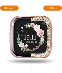 img 3 attached to Surace Compatible For Fitbit Versa Case, Bling Crystal Diamond Frame Protective Case Compatible For Fitbit Versa Smart Watch (5 Packs, Rose Gold/Pink Gold/Black/Silver/Clear)