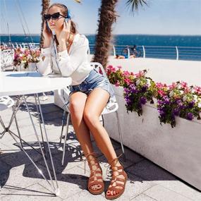img 3 attached to Summer Sandals For Women: Comfy Cross-Strap Gladiator Flats, Non-Slip Casual Beach Shoes