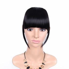 img 4 attached to Transform Your Look Instantly With LEEONS Clip-On Black Fringe Hair Extensions - 6" Short Straight Hairpiece With Two-Side Clips In 1B#