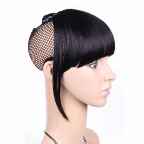 img 3 attached to Transform Your Look Instantly With LEEONS Clip-On Black Fringe Hair Extensions - 6" Short Straight Hairpiece With Two-Side Clips In 1B#