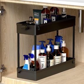 img 4 attached to 2-Tier Under Sink Storage Organizer - Bathroom And Kitchen Shelf Rack With Hooks, Multi-Purpose Space Saver, Black Finish By SPACEKEEPER