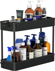 img 3 attached to 2-Tier Under Sink Storage Organizer - Bathroom And Kitchen Shelf Rack With Hooks, Multi-Purpose Space Saver, Black Finish By SPACEKEEPER