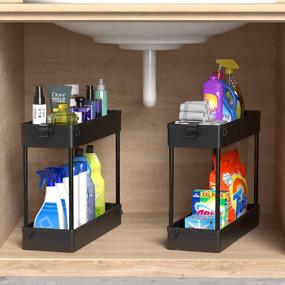 img 2 attached to 2-Tier Under Sink Storage Organizer - Bathroom And Kitchen Shelf Rack With Hooks, Multi-Purpose Space Saver, Black Finish By SPACEKEEPER