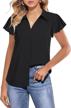 chic summer chiffon blouse tops with ruffles, short sleeves, v-neck collar, and button down - perfect for women's fashion logo