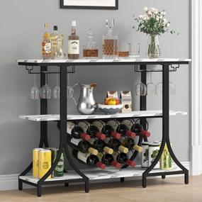 img 4 attached to Modern White Wine Bar Cabinet With Glass Holder And Rack - Perfect For Home Bar Living And Dining Room Storage
